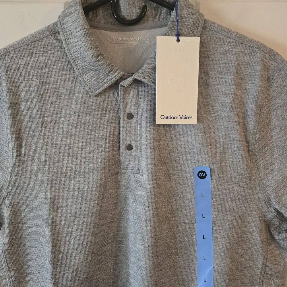 Outdoor Voices Mens Polo Shirt Grey Polyester Blend Athletic Size Large NWT